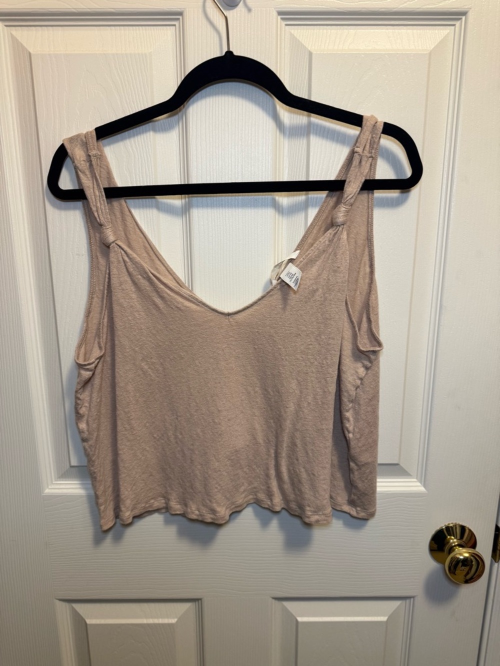 Festival Boho Women’s Lightweight Knot-Shoulder Crop Tank Top - Beige